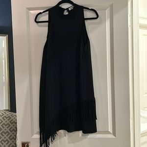 Elizabeth James black cocktail dress. Size medium with fringe overlay